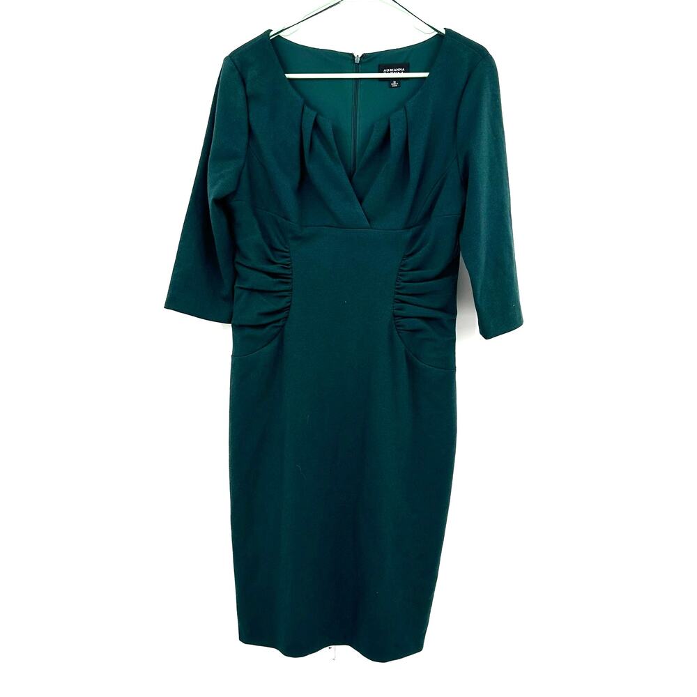 Adrianna Papell Sz 12 Dress Teal Ruched Ruffle Layers Short Sleeve Sheath Formal